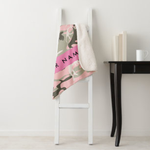 Pink and Green Camouflage Your name Personalise Sherpa Blanket