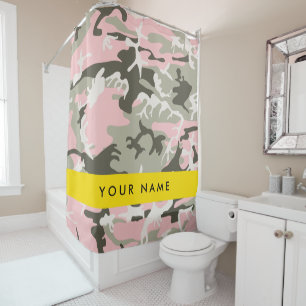 Pink and Green Camouflage Your name Personalise Shower Curtain