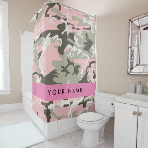 Pink and Green Camouflage Your name Personalise Shower Curtain