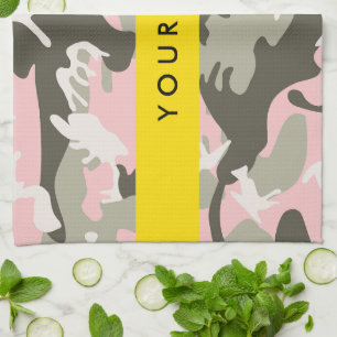 Pink and Green Camouflage Your name Personalise Tea Towel