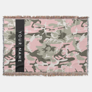 Pink and Green Camouflage Your name Personalise Throw Blanket