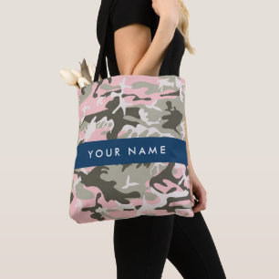Pink and Green Camouflage Your name Personalise Tote Bag