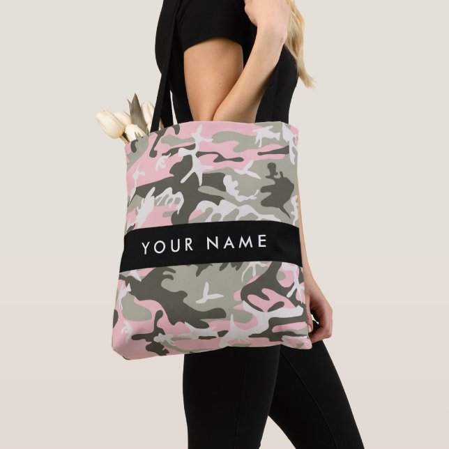 Pink and Green Camouflage Your name Personalise Tote Bag (Close Up)