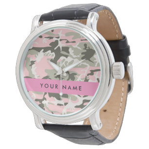 Pink and Green Camouflage Your name Personalise Watch