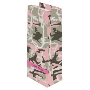 Pink and Green Camouflage Your name Personalise Wine Gift Bag