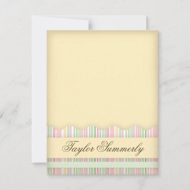 Pink and Green Candy Striped Note Card (Front)