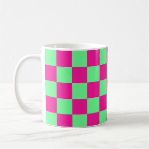 Pink and Green Chequered Print Coffee Mug