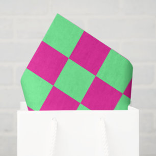 Pink and Green Chequered Print Tissue Paper