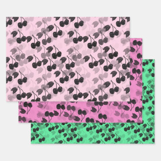 Pink and green Cherries on Wrapping Paper Sheet