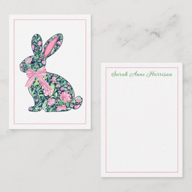 Pink and Green Chinoiserie Bunny With Bow Card (Front/Back)
