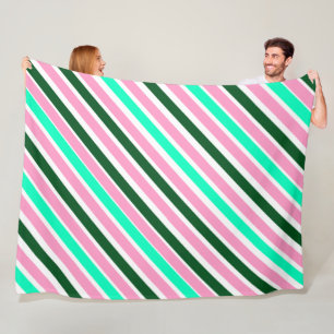 Pink and Green Christmas Candy Stripes Fleece Blanket