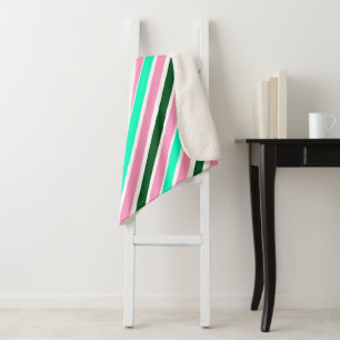 Pink and Green Christmas Candy Stripes Sherpa Blanket