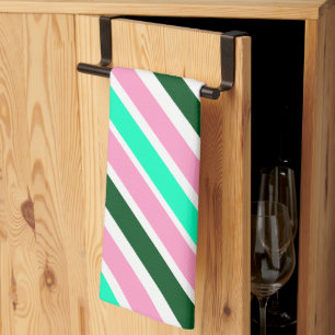 Pink and Green Christmas Candy Stripes  Tea Towel