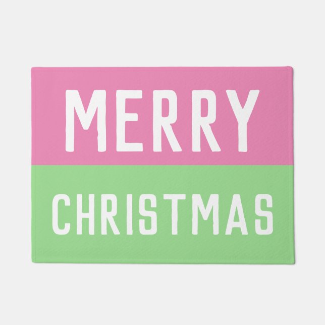 Pink and Green Christmas Doormat (Front)