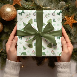 Pink and Green Christmas Holiday Wrapping Paper 