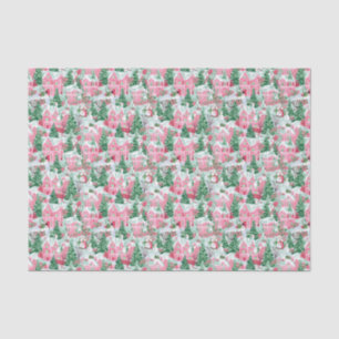 Pink and Green Christmas Snowman Village Tissue Paper