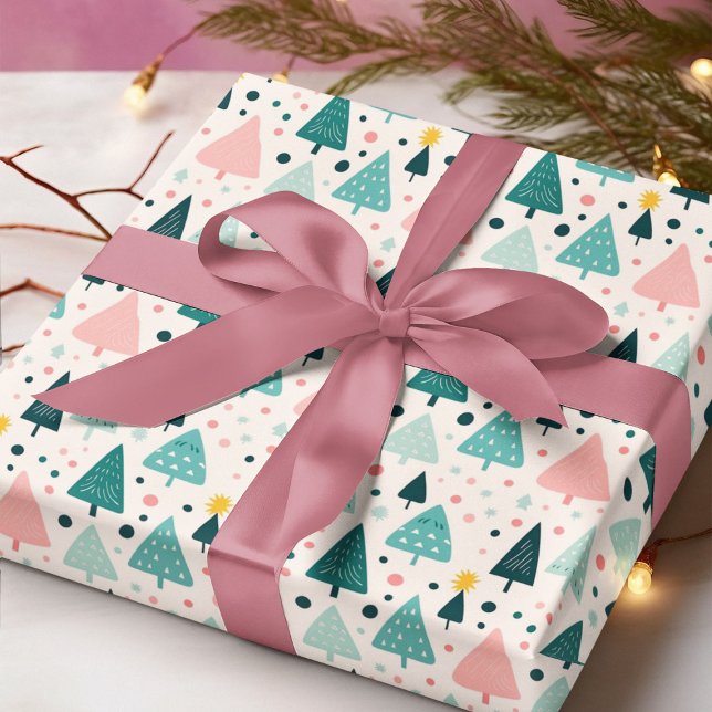 Pink and Green Christmas Tree Pattern Wrapping Paper (Creator Uploaded)