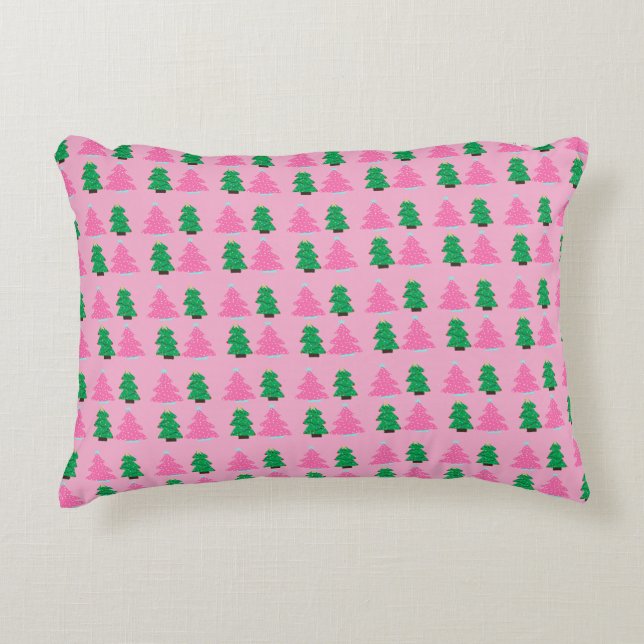 Pink and Green Christmas Trees Accent Pillow (Front)