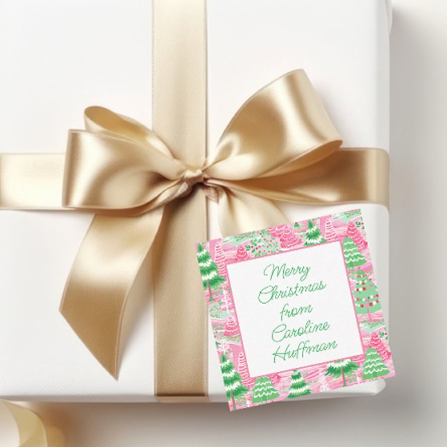 Pink and Green Christmas Trees Gift Enclosure Card (Creator Uploaded)