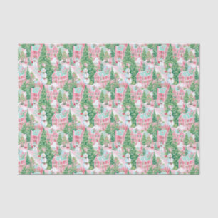 Pink and Green Christmas Village Tissue Paper