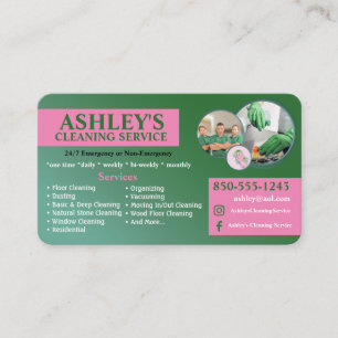 Pink and Green Cleaning Service Business Card 