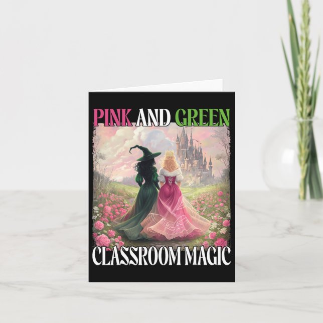 Pink And Green Clroom Magic Witch Halloween Teache Card (Front)