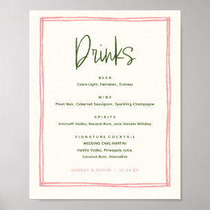 Pink and Green Colourful Fun Wedding Bar Drinks Poster