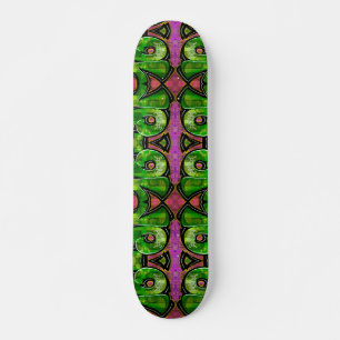 Pink and green colourful skateboard. skateboard