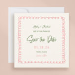 Pink and Green Colourful Square Wedding Save The Date<br><div class="desc">Pink and Green French Fun Wedding 70s Wedding Save The Date</div>