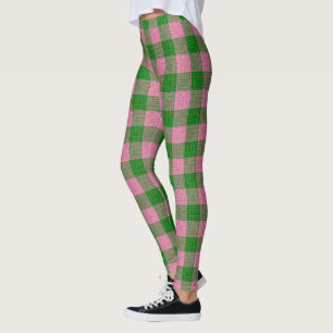 Pink and Green Crosshatch Chequered Pattern Leggings