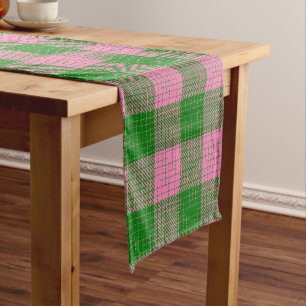 Pink and Green Crosshatch Chequered Pattern  Short Table Runner
