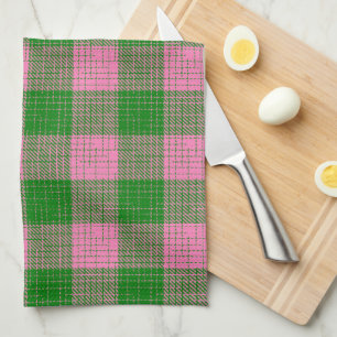 Pink and Green Crosshatch Chequered Pattern Tea Towel