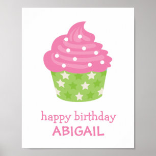 Pink and Green Cupcake Poster Print Wall Decor