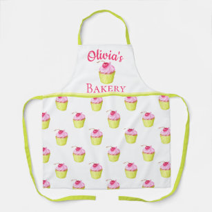 Pink and Green Cupcakes Personalised Bakery Name Apron