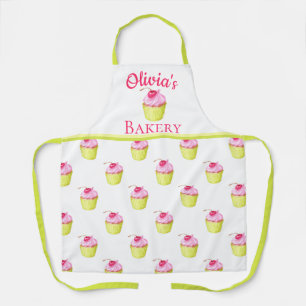 Pink and Green Cupcakes Personalized Bakery Name Apron