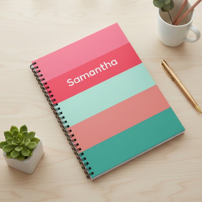 Pink and Green Custom Colour Block Striped Noteboo Notebook (Creator Uploaded)