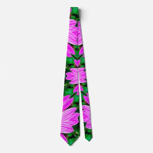Pink and Green Daisy Pattern Tie (Front)
