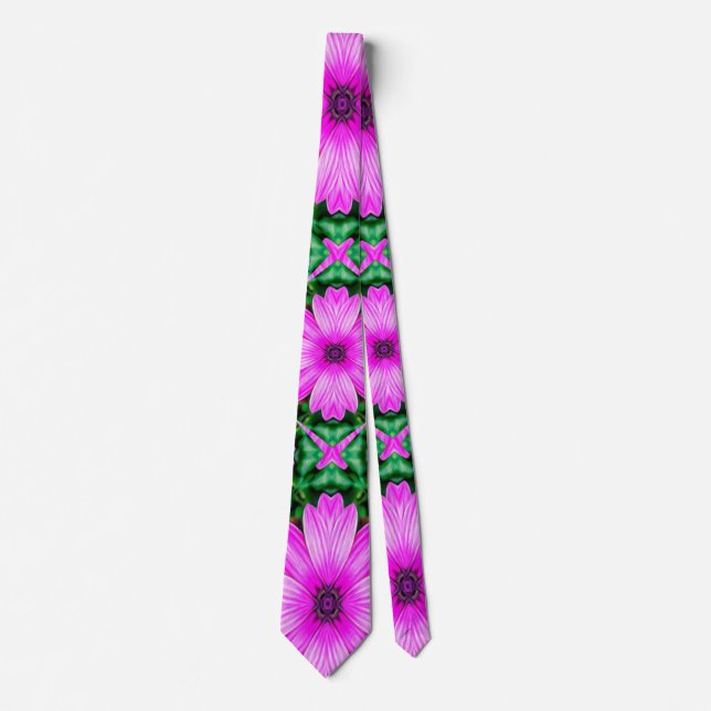 Pink and Green Daisy Pattern Tie (Front)