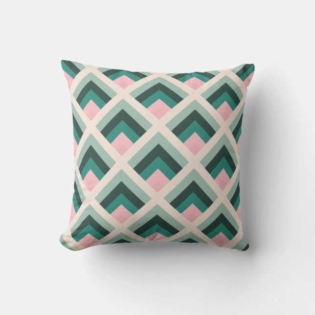 Pink And Green Diamond Pattern Cushion (Front)