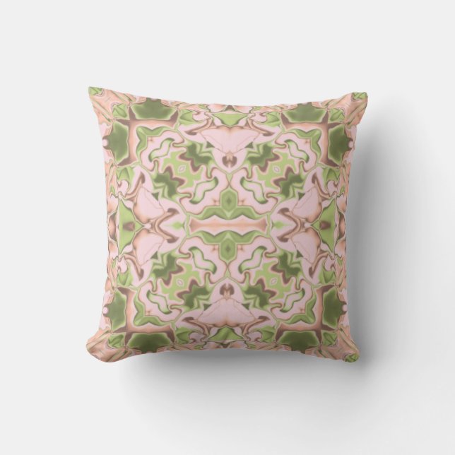 Pink and Green Doily Kaleidoscope Pattern Cushion (Front)