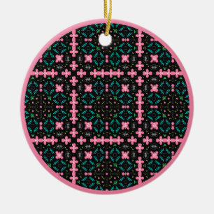 Pink and green doodle 1 ceramic ornament