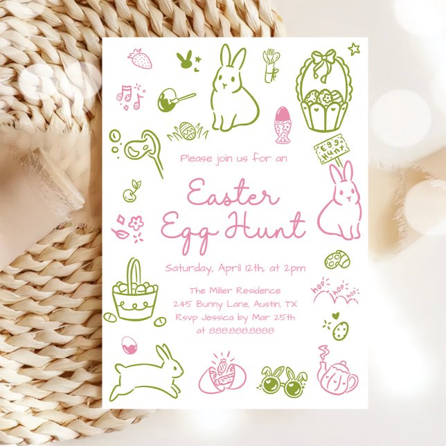 Pink and Green Easter Egg Hunt Party Invitation (Creator Uploaded)