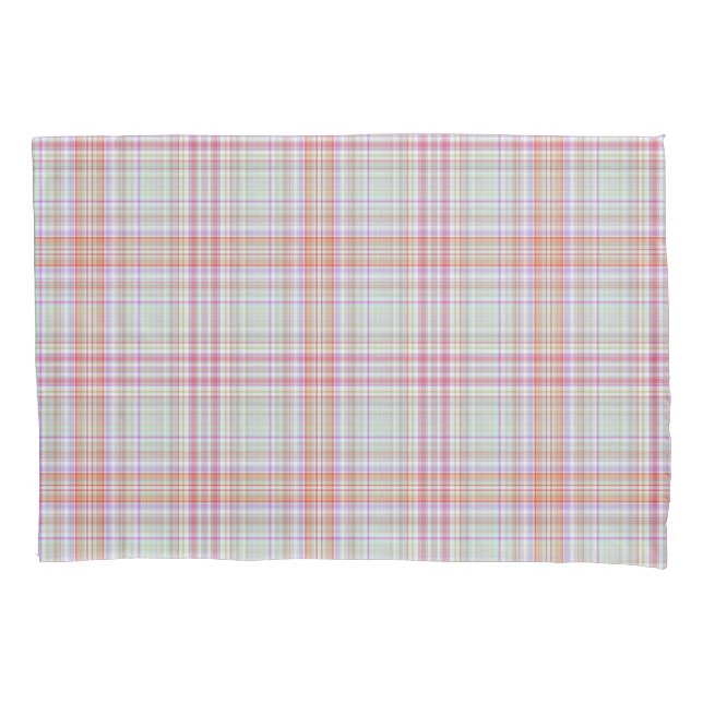 Pink and Green Elegant Geometric Plaid Pillowcase (Front)