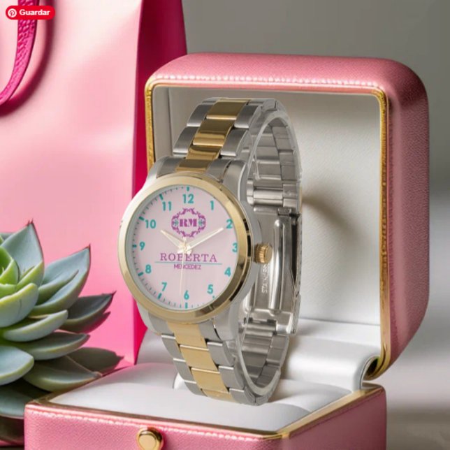 Pink and green Elegant Monogram Women's  Watch (Creator Uploaded)