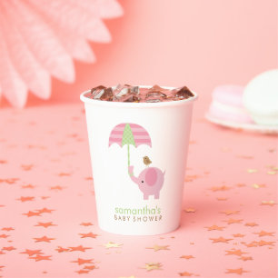 Pink and Green Elephant Baby Shower Paper Cup