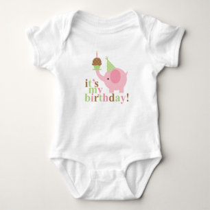 Pink and Green Elephant Birthday Baby Bodysuit