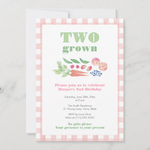 Pink and Green Farmers Market Girl 2nd Birthday Invitation