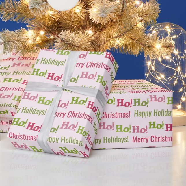Pink and Green Festive Personalised Christmas Wrapping Paper (Holidays)
