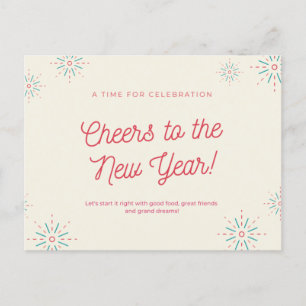 Pink and Green Fireworks New Year Cheers Design Po Postcard