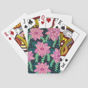 Pink and Green Floral Abstract Playing Cards